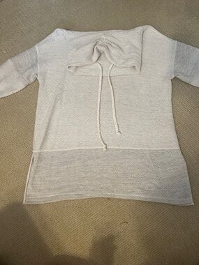 Soft Surroundings, Cozy Two-Tone Hooded Knit Pullover - White & Light Gray, L